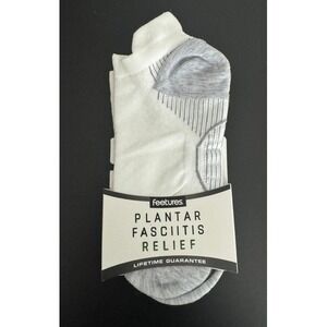 Feetures Unisex White Plantar Fasciitis Relief No Show Tab Socks L NEW